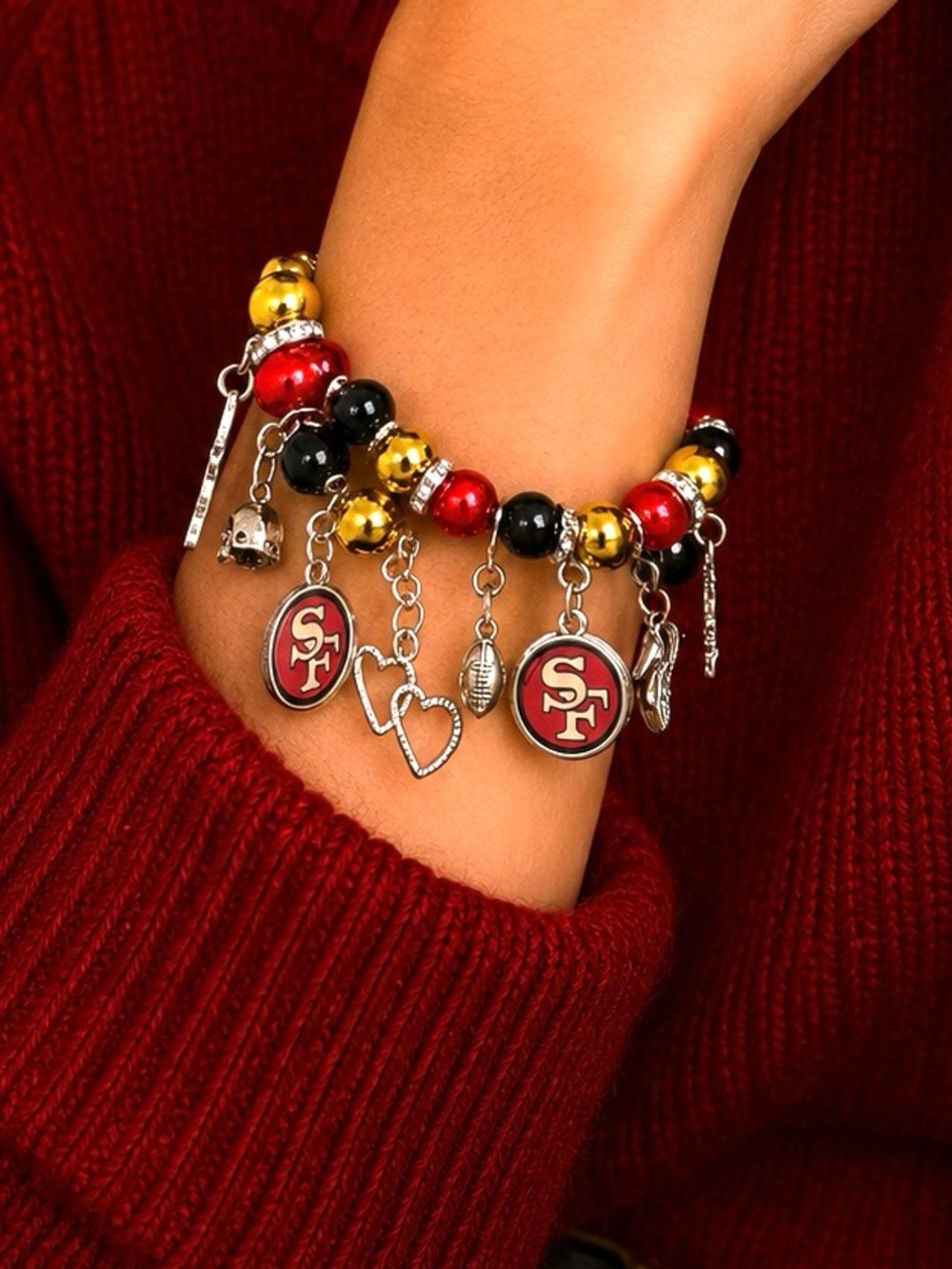 Vintage San Francisco 49ers Beaded Charm Bracelet – Retro NFL Fan Jewelry